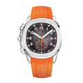 Sport Chronograph 42 – Black Embossed Dial with Orange Accents | Steel Case & Black Rubber Strap